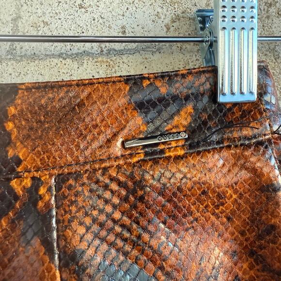 Guess Snake Print Mini Skirt Faux Leather O Ring Zip Brown Black XS Rock & Roll - Picture 2 of 8